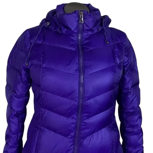 Lands End Long Down Parka Coat Women M Purple Pockets Hood Zip Up Winter - Picture 2 of 9